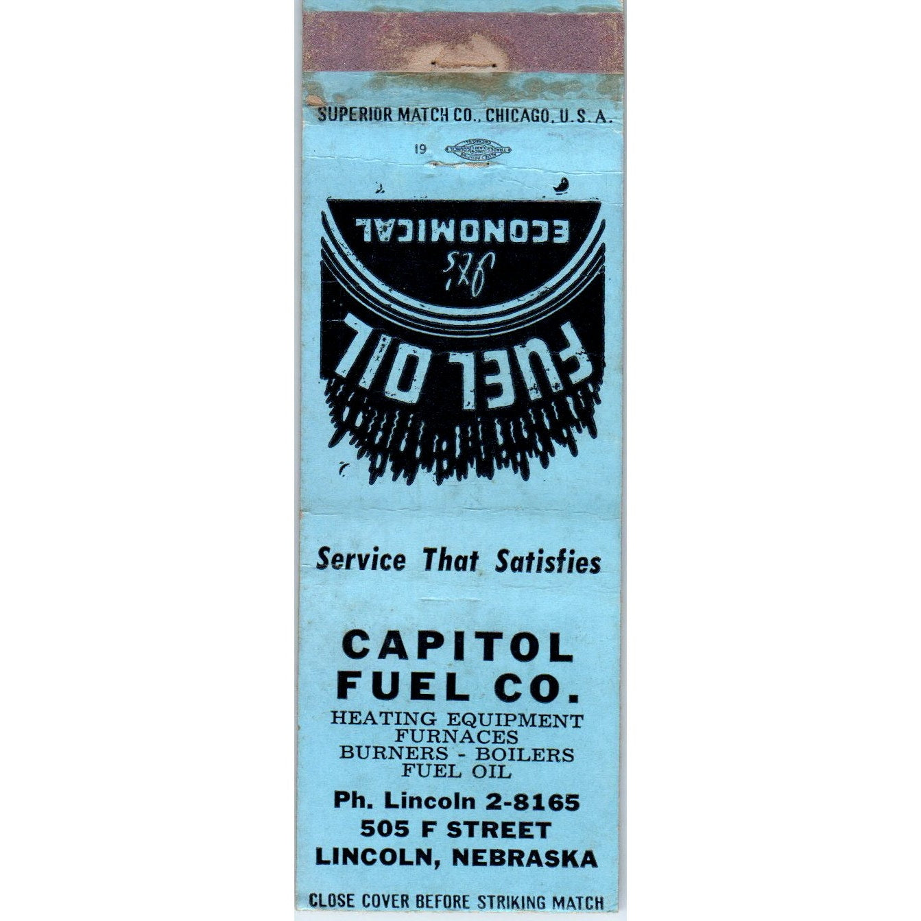 Capitol Fuel Co Lincoln NE Vintage Advertising Matchbook Cover MM10-2