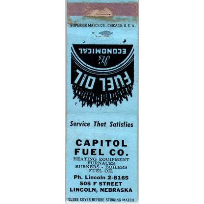 Capitol Fuel Co Lincoln NE Vintage Advertising Matchbook Cover MM10-2