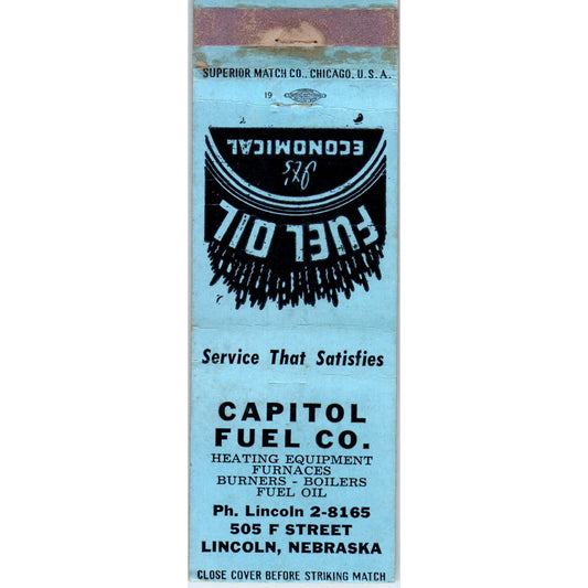 Capitol Fuel Co Lincoln NE Vintage Advertising Matchbook Cover MM10-2