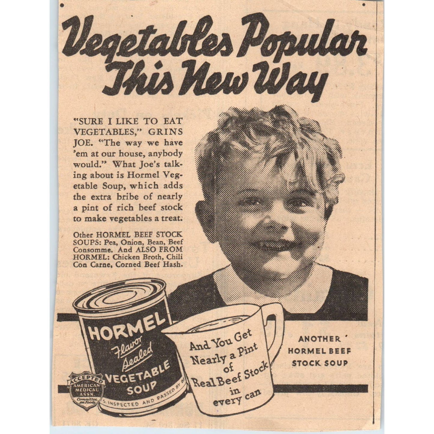 1935 Minneapolis Journal Newspaper Ad Hormel Vegetable Soup FL5-5