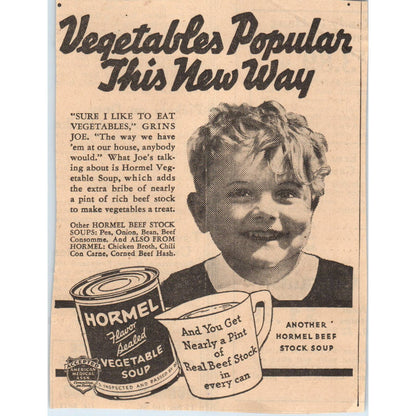 1935 Minneapolis Journal Newspaper Ad Hormel Vegetable Soup FL5-5