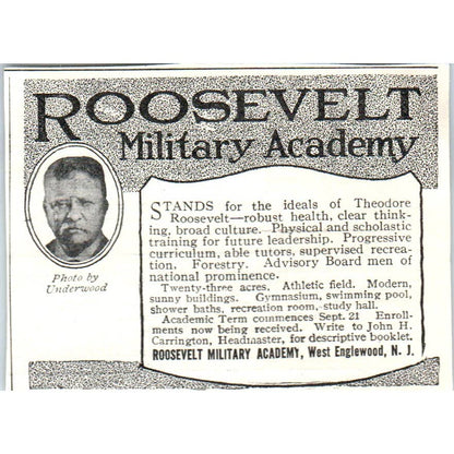Roosevelt Military Academy West Englewood NJ - 1921 Original Ad TJ7-S8