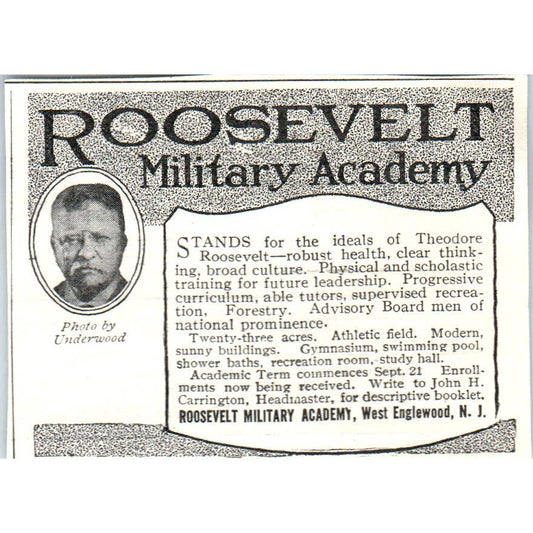 Roosevelt Military Academy West Englewood NJ - 1921 Original Ad TJ7-S8