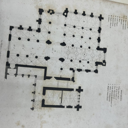 1836 Original Art Engraving Oxford Cathedral North West View Floor Plan, Bio TG6