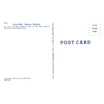 Vintage Postcard - Madison Zoo Monkey Island Vilas Park Madison Wisconsin AD9