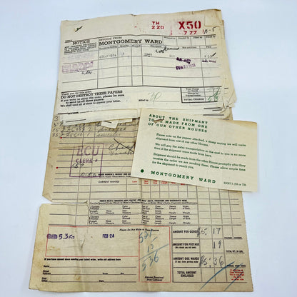 1938 Montgomery Ward Invoice and Order Forms Mathias West Virginia L4-6
