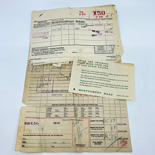 1938 Montgomery Ward Invoice and Order Forms Mathias West Virginia L4-6