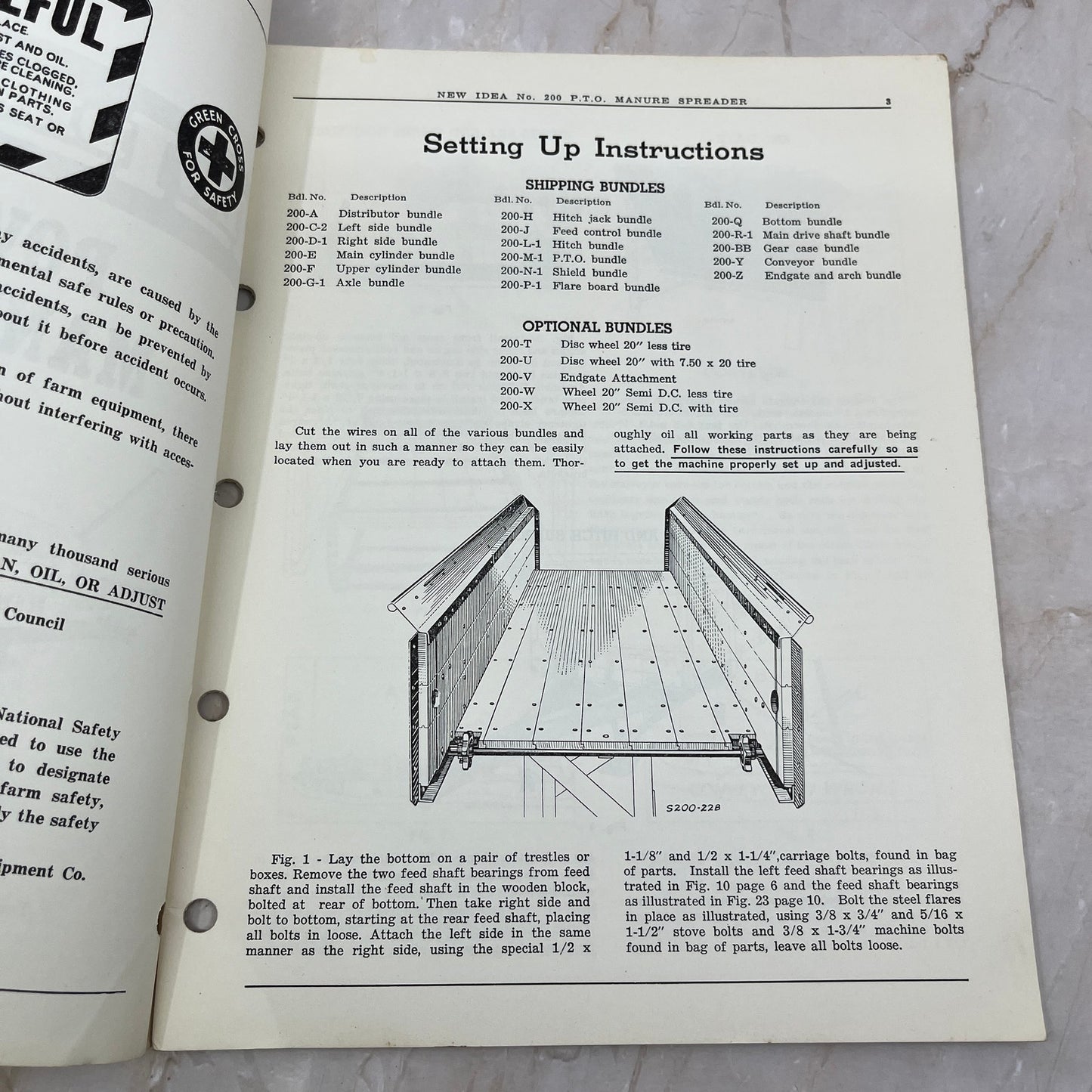 Vintage New Idea Operator's Manual No. 200 Power Take-Off Manure Spreader M1-1