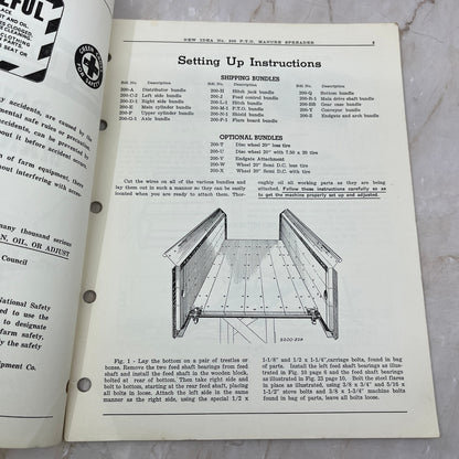 Vintage New Idea Operator's Manual No. 200 Power Take-Off Manure Spreader M1-1