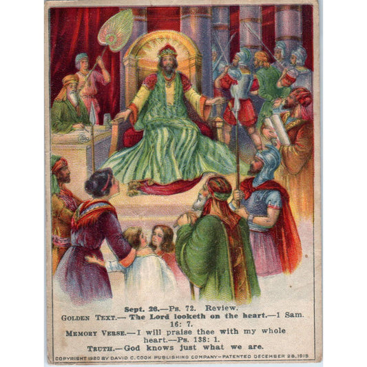 1920 Christian Lesson Picture Card Saul, David and Solomon Compared SE5