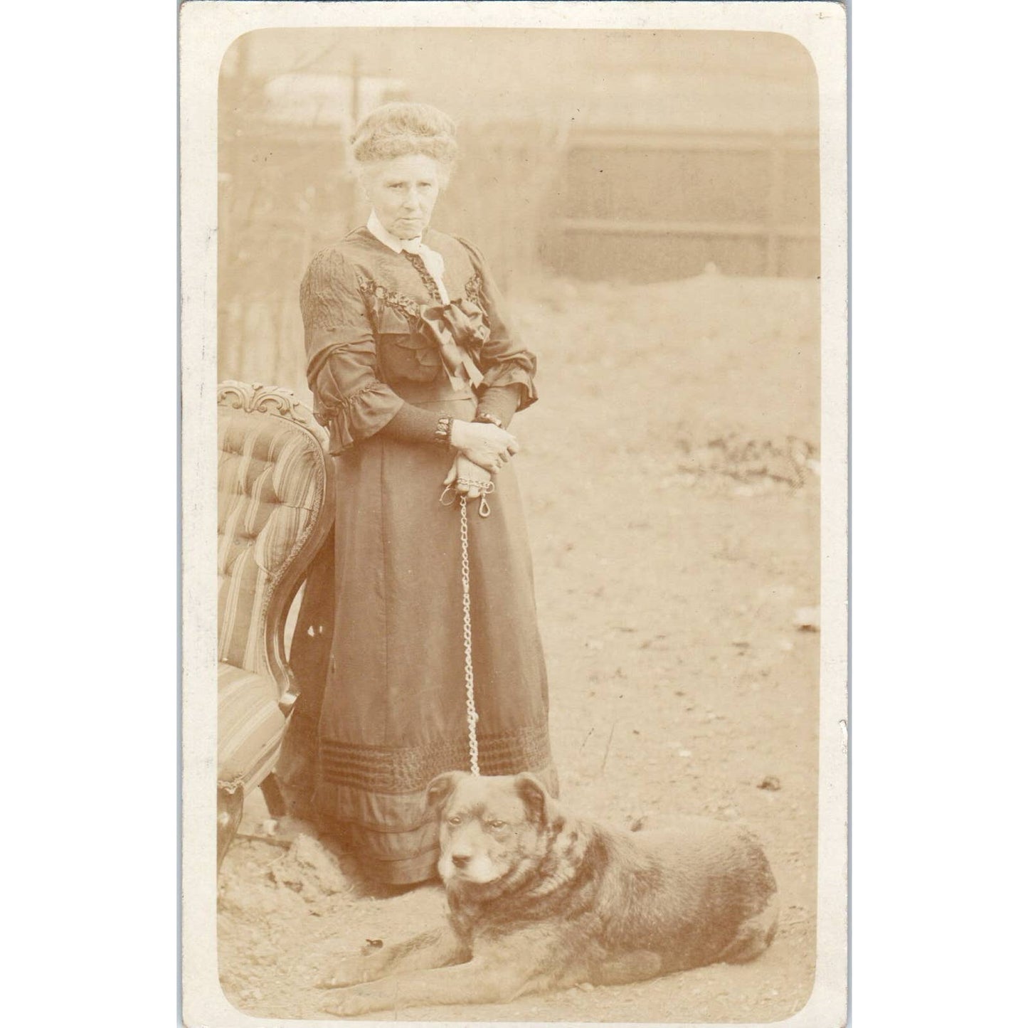 Antique RPPC Postcard 1860s Civil War Era Woman Posing with Dog SE5