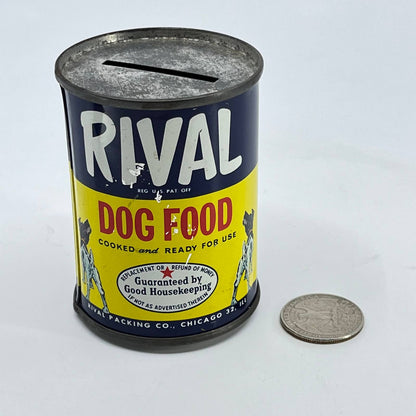 1950s Advertising Premium Rival Dog Food Metal Tin Litho Coin Bank TE3