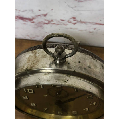 Antique The National Call 8 Day Chrome Wind Up Alarm Clock USA TH4