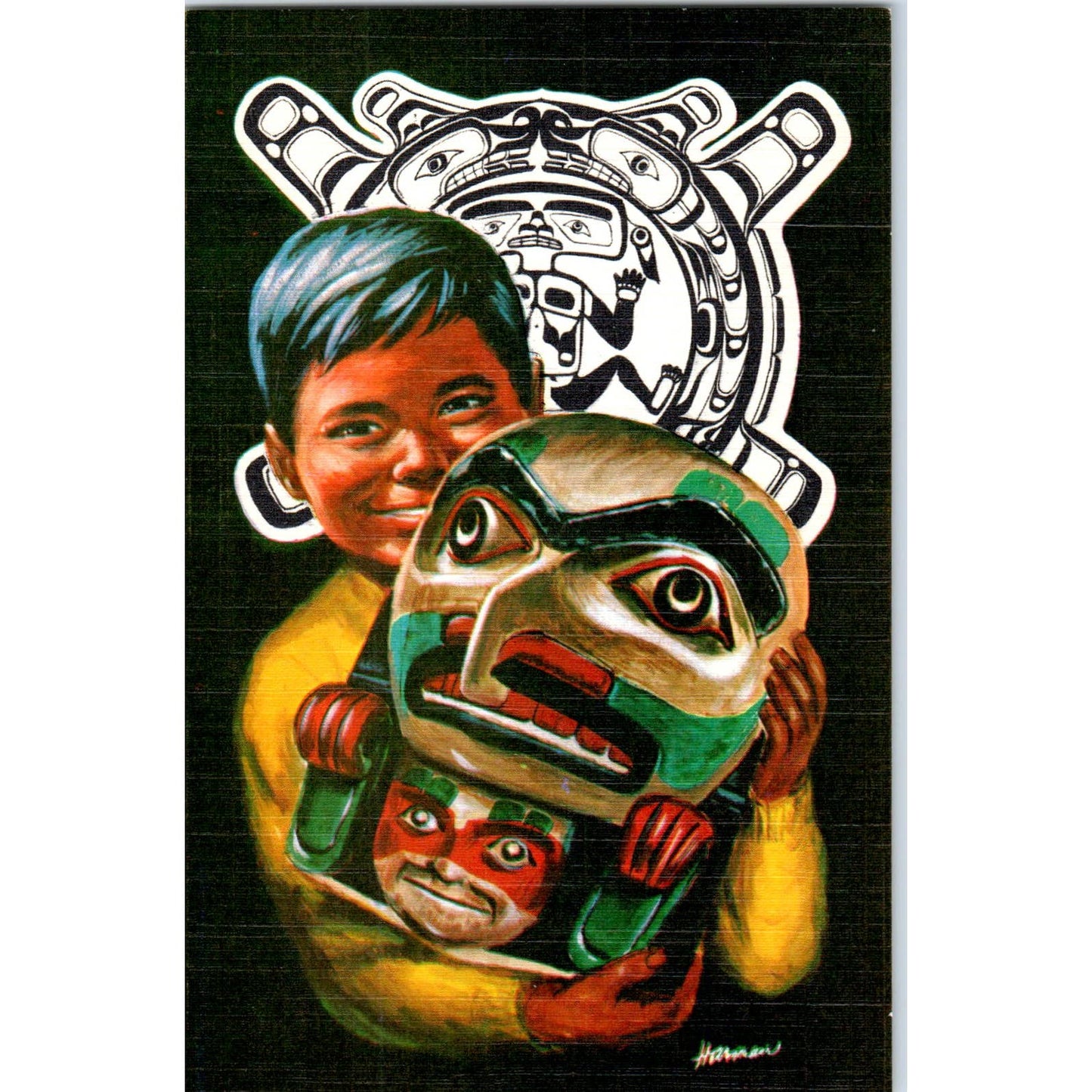 Pacific Northwest and Alaska Indians Boy With Kwakiutl Original Postcard TK1-30