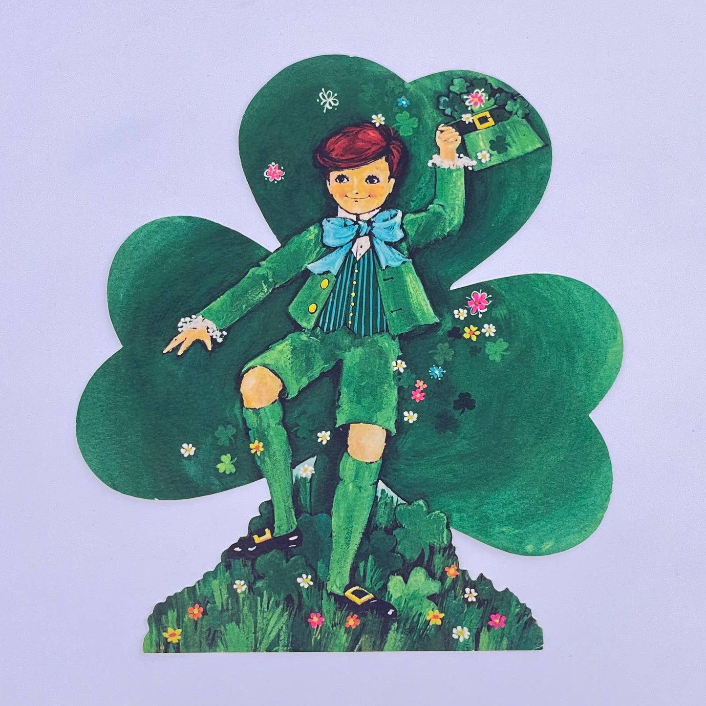 1970s Hallmark Die Cut St. Patrick’s Day Decoration 8” Leprechaun Clover FL3