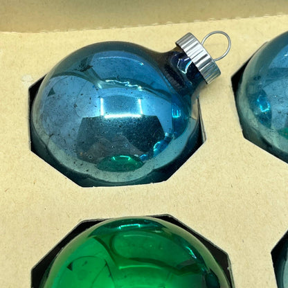 Shiny Brite 12 Vtg 1 3/4" Mercury Glass Ornaments Original Box Blue/Green TJ9