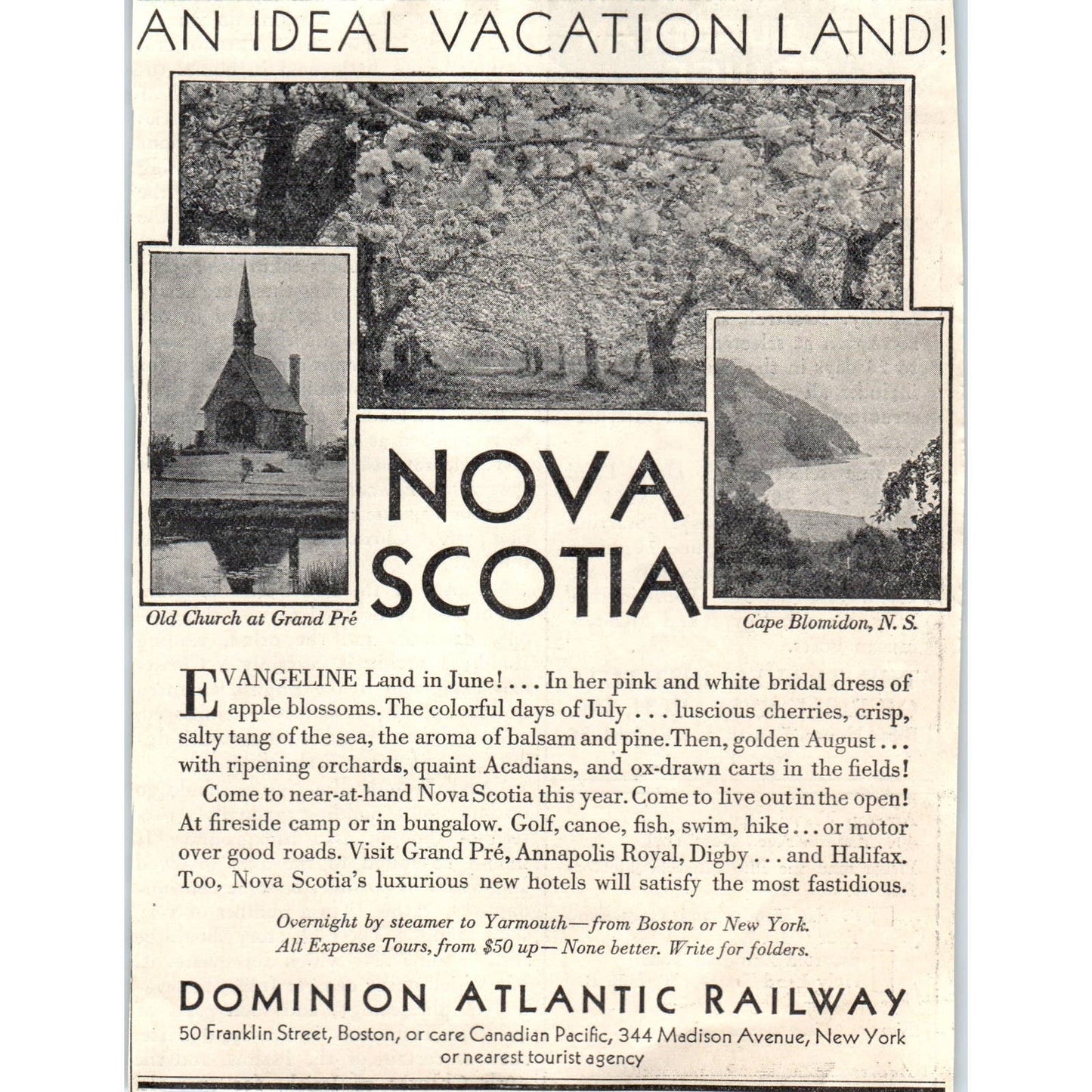 1931 Dominion Atlantic Railway Nova Scotia Vacation Land Advertisement 5x6 FL5-1