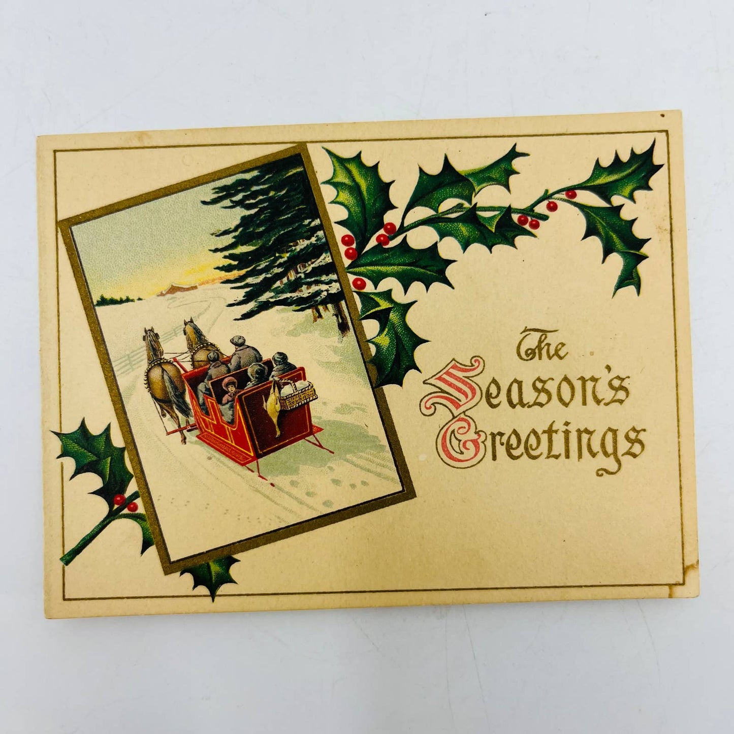 1920 Folding Christmas Card Horse Drawn Sleigh Farmer Journal Coolidge Quote AA2