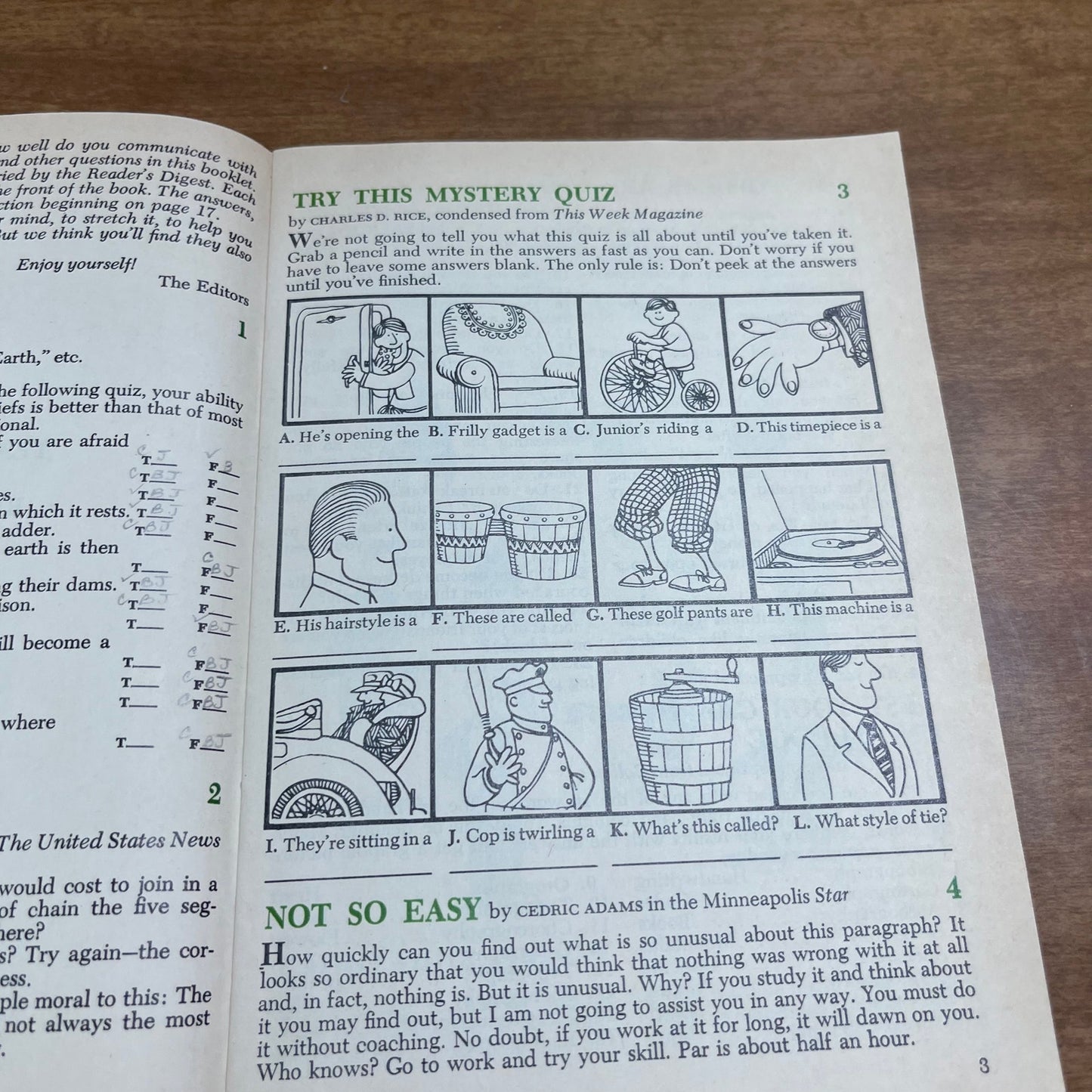 1969 Teasers and Tests from the Reader’s Digest Brain Teaser Booklet H4-4