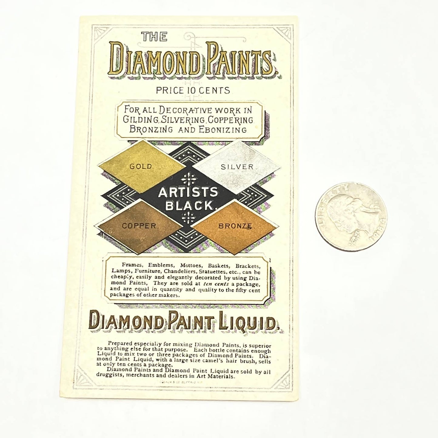 Original 1880s Victorian Trade Card Diamond Paints Diamond Paint Liquid AB6