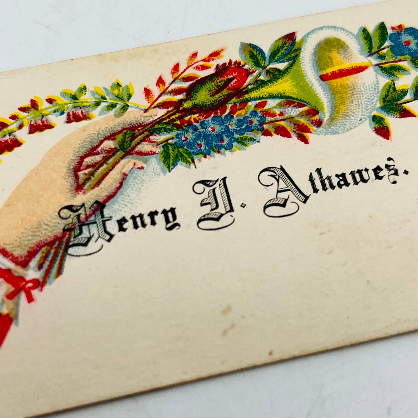 1800s VICTORIAN CALLING CARD LITHO Calla Lily HENRY D. ATHAWES AA2