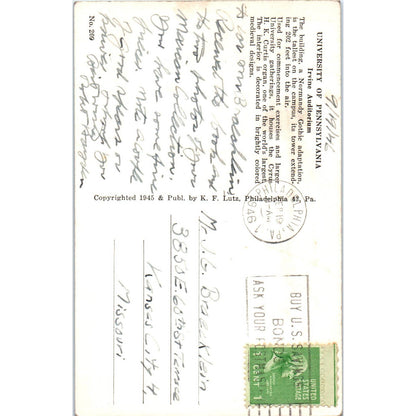 Vintage Postcard Irvine Auditorium Philadelphia PA TI1-1