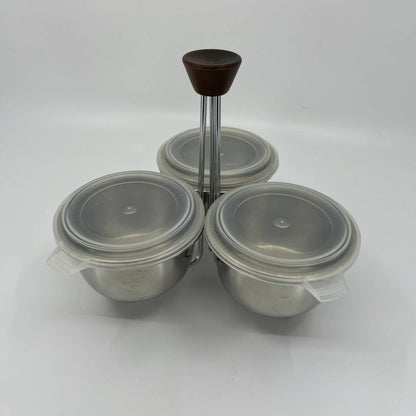 Vintage MCM Foley Store & Serve 8 x 7” Metal Condiment Set TB3