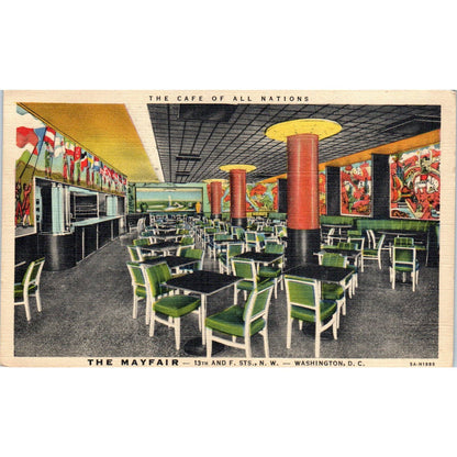 The Mayfair Cafe Dining Room 1949 Washington D.C. Original Postcard TK1-P2