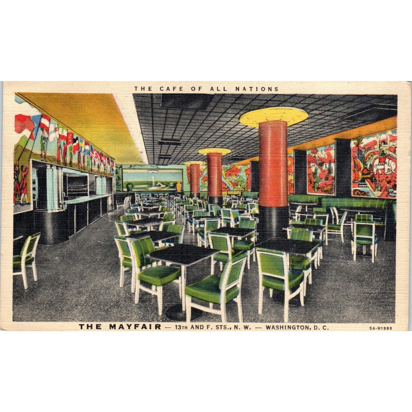 The Mayfair Cafe Dining Room 1949 Washington D.C. Original Postcard P1-16