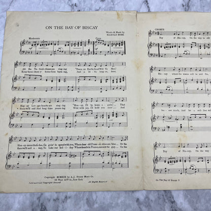 On the Bay of Biscay, by Harold Robe 1919 Sheet Music V38-2