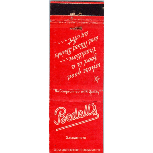 Bedell's Restaurant Sacramento California Advertising Matchbook Cover SA9-M8