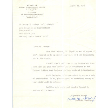 Embassy of The Polish People's Republic Letterhead Memo 1967 B16