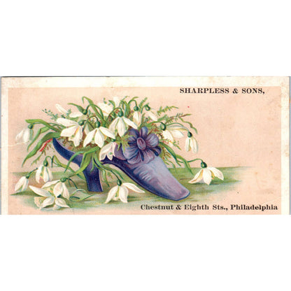 1880s Victorian Trade Card Sharpless & Sons Philadelphia Purple Shoe SF2