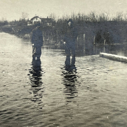 Antique Original Photo 2 Men Standing in Flooded Street AC2