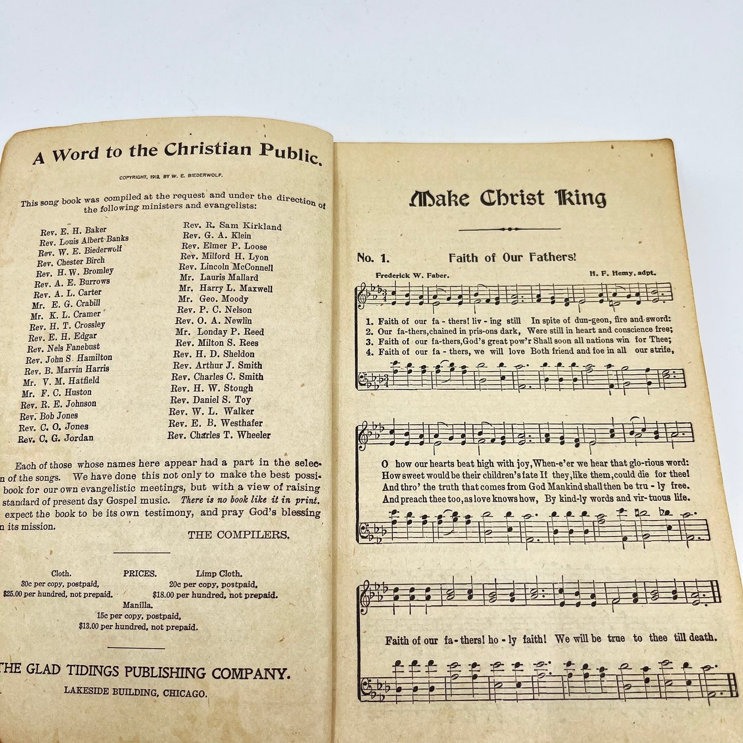 1912 Make Christ King Hymnal Book Gospel Excell Biederwolf Chicago Music L1-4