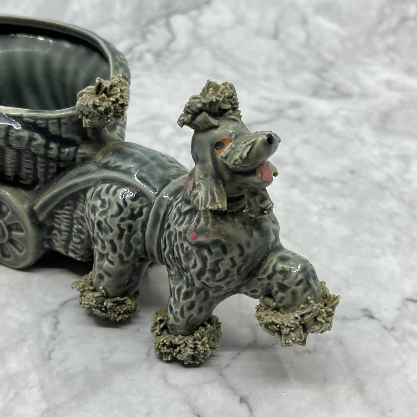 1950s Gray Spaghetti Poodle Dog Planter Porcelain 7x3.5 TJ1