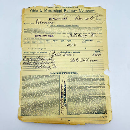 1893 Ohio & Mississippi Railway Company Freight Contract D8