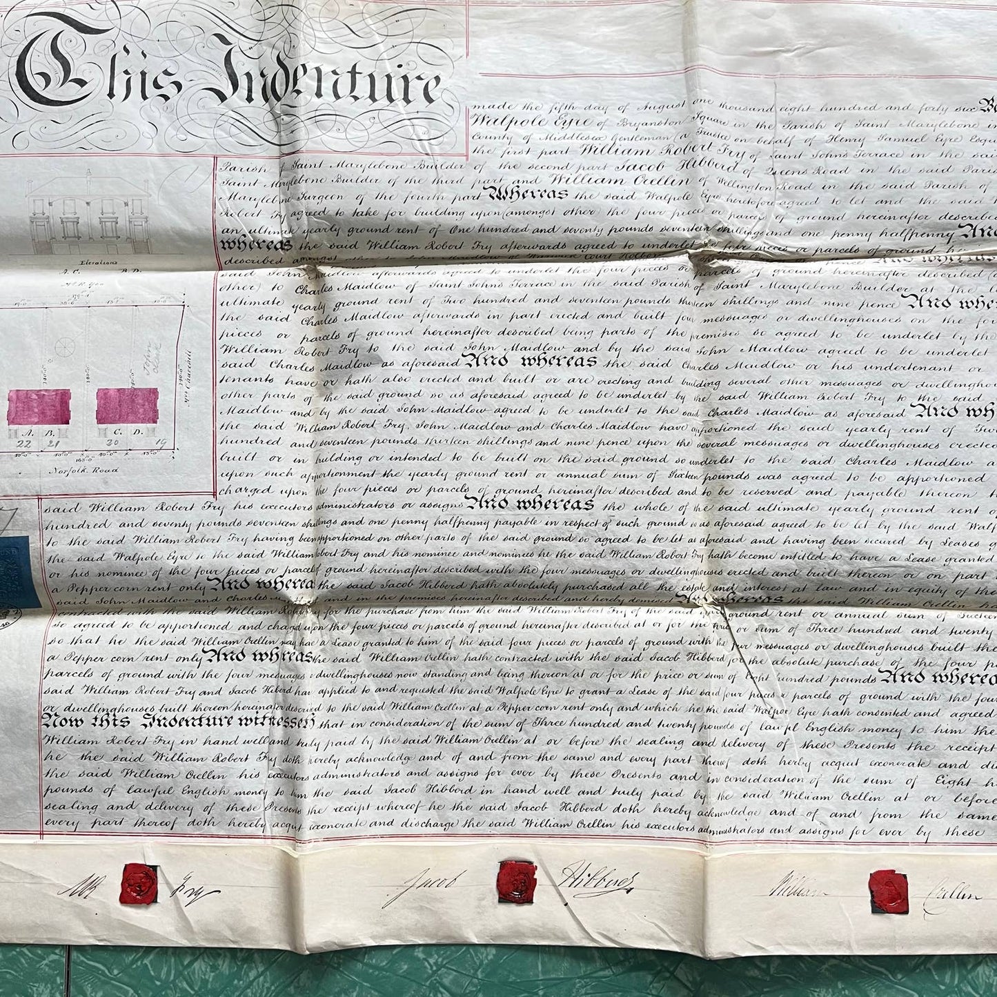 1846 English Land Indenture Walpole Eyre St. Marylebone Middlesex TE4