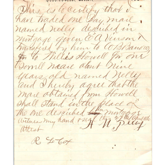 1886 Handwritten Note R.L. Cox, H.M. Peevy, E.A. Vinson Butler Co. Alabama AD6