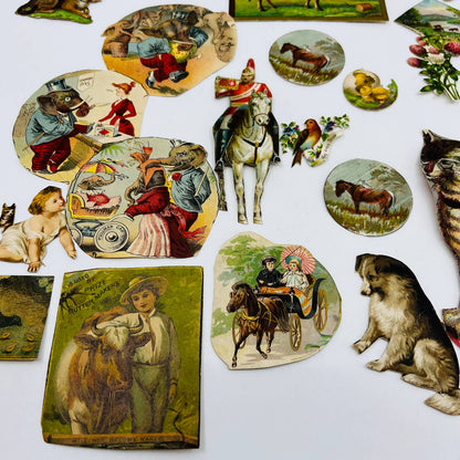 1880s Huge Lot Victorian Cut Out Scrap Animals Cat Dog Horse Bird Elephant EA2