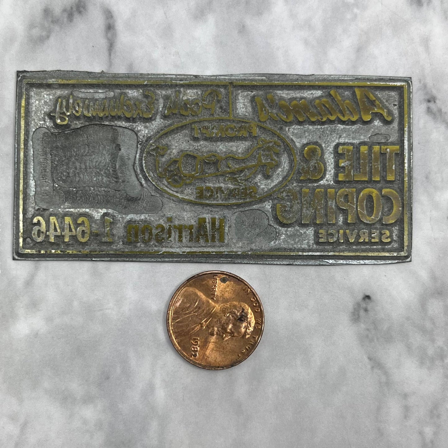Vintage Printing Letterpress Printers Block Plate Adam's Tile and Coping TJ55