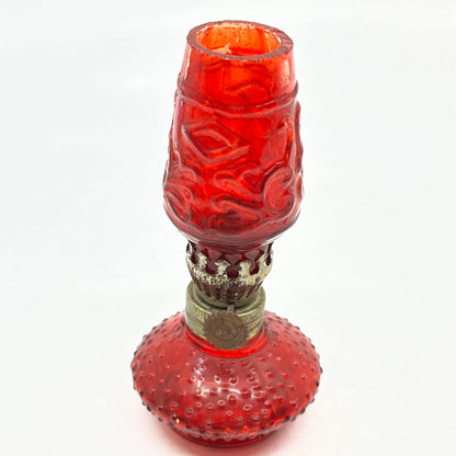 Vintage Mini Red Ruby Hobnail Glass Kerosene Oil Lamp 4.5" TC7