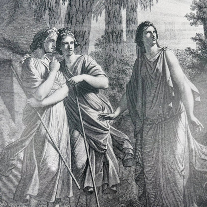 1880s Victorian Art Print Engraving PORTIA AT THE GRAVE OF THE MESSIAH Klopstock