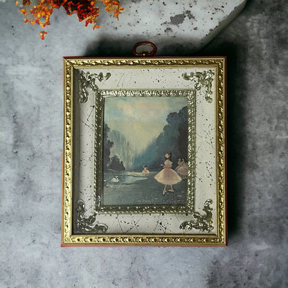 Vintage MCM Framed Print of Ballerina in Metalcraft Frame 6.5x7.5" TK2