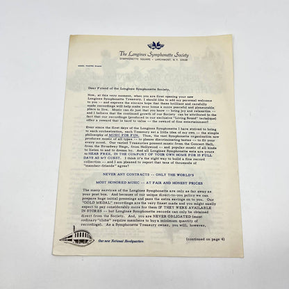 1960s The Longines Symphonette Society Leaflet and Record Set Order Form AB3