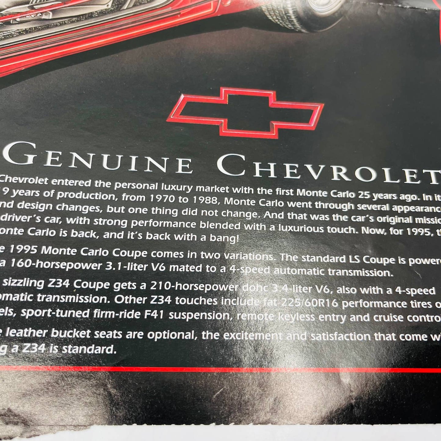 1995 Chevrolet Chevy Monte Carlo Z34 Racing Heritage Double Side Poster 21x15 C7