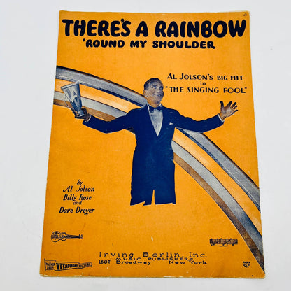 1928 Al Jolson Irving Berlin There’s a Rainbow Round My Shoulder Sheet Music TD6