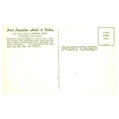 Vintage Postcard - Port Paradise Hotel & Villas Crystal River Florida TJ7-1