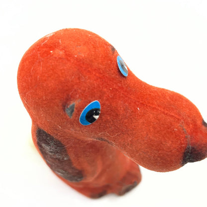 1960s Vintage Carnival Prize Flocked Celluloid Red Hound Dog 5" TC8