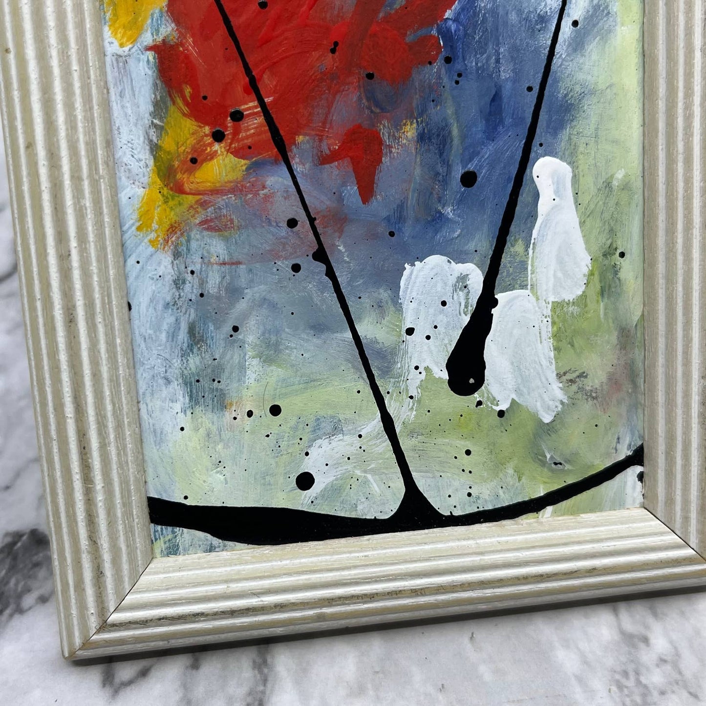 Original Framed Abstract Art Painting 4x6" Mini in White Frame With COA TJ4
